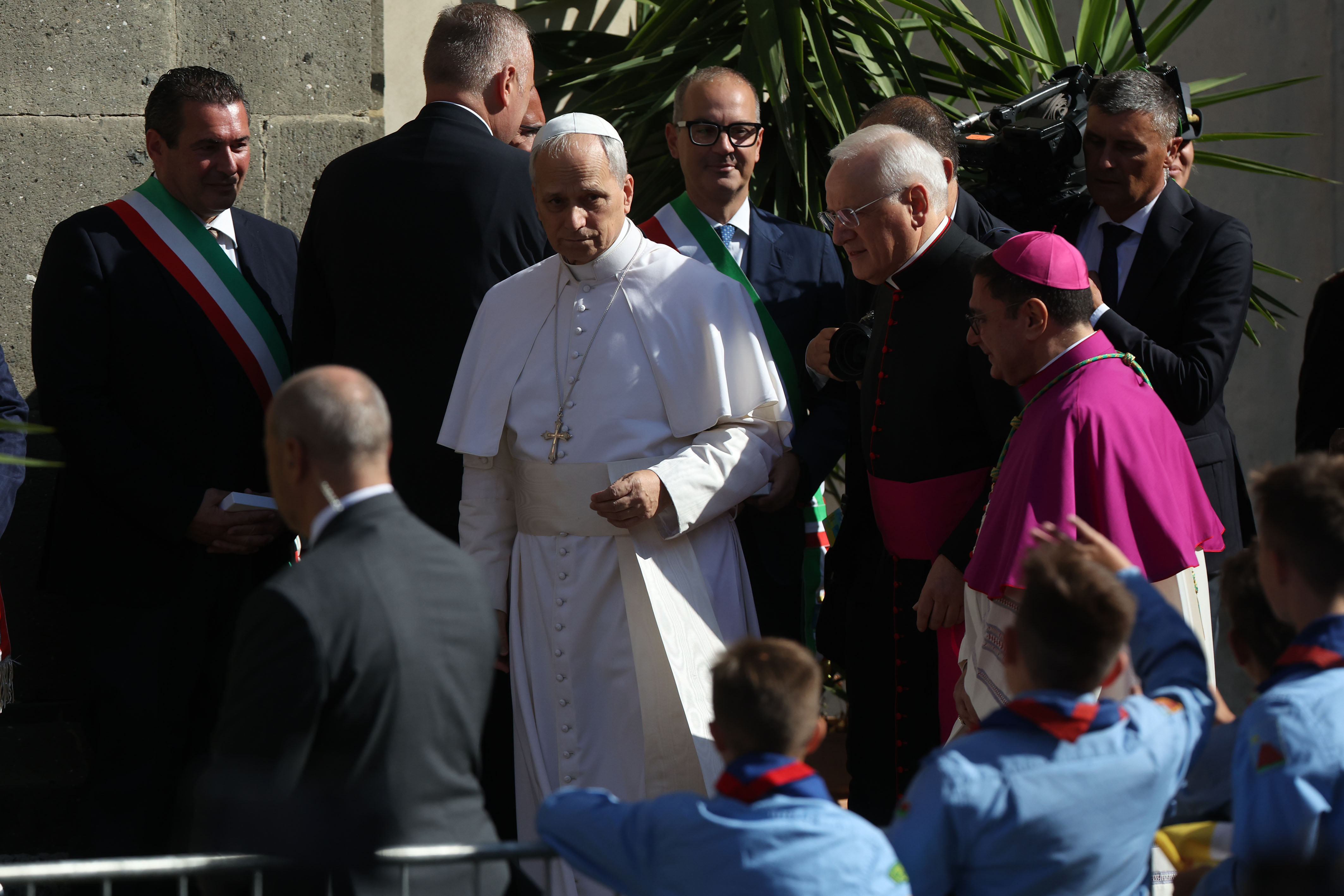 Pope Leo XIV arrives at the Cathedral of San Pancrazio to celebrate Sunday Mass, Albano Laziale, Italy, July 20, 2025. (Photo by Marco Iacobucci via Reuters)