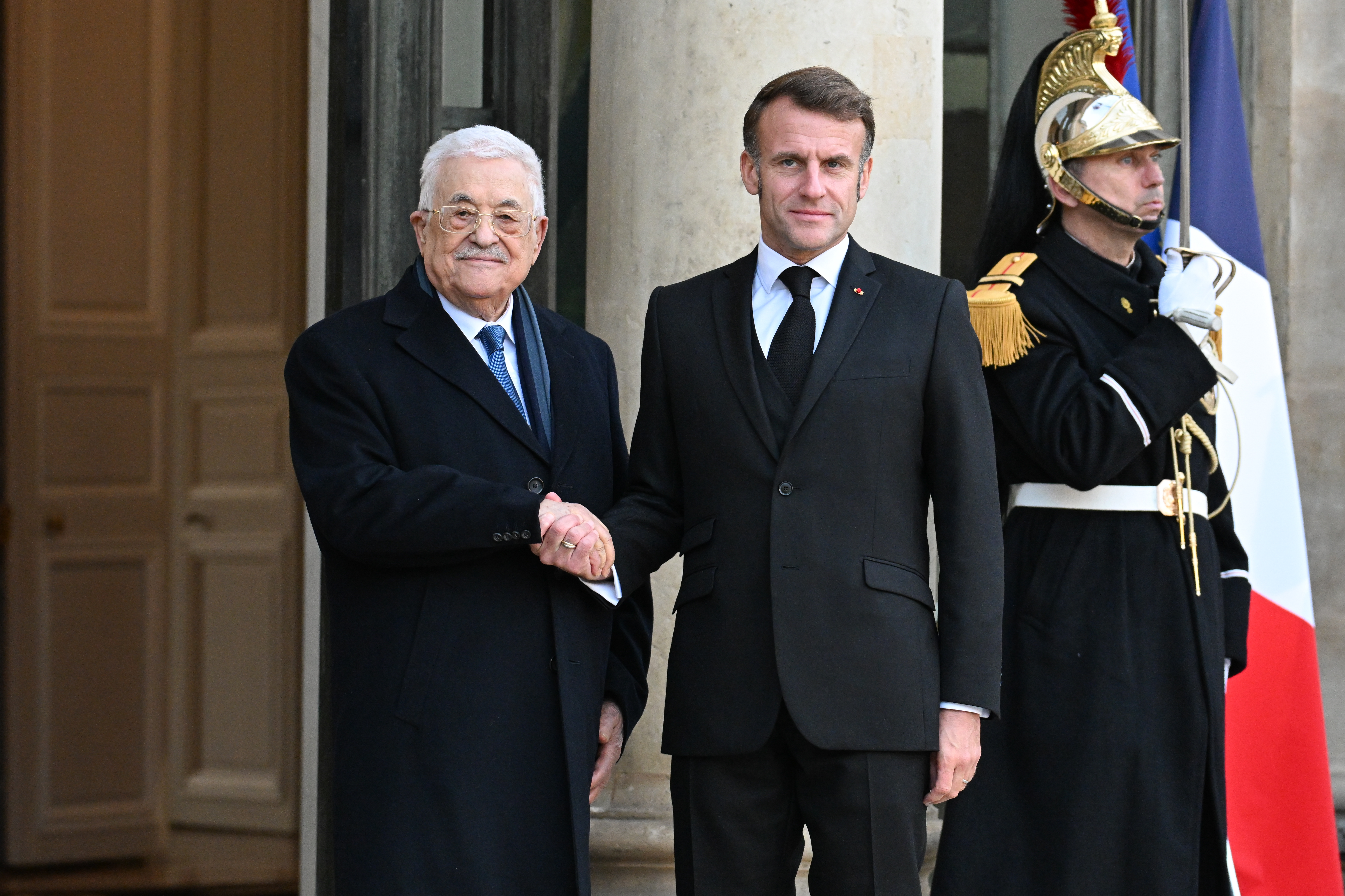 Meeting between the President of the Republic Emmanuel Macron and Mr. Mahmoud Abbas, President of the State of Palestine, at the Elysee Palace in Paris, France on November 11, 2025. (Photo: Reuters Connect  by Lionel Urman)