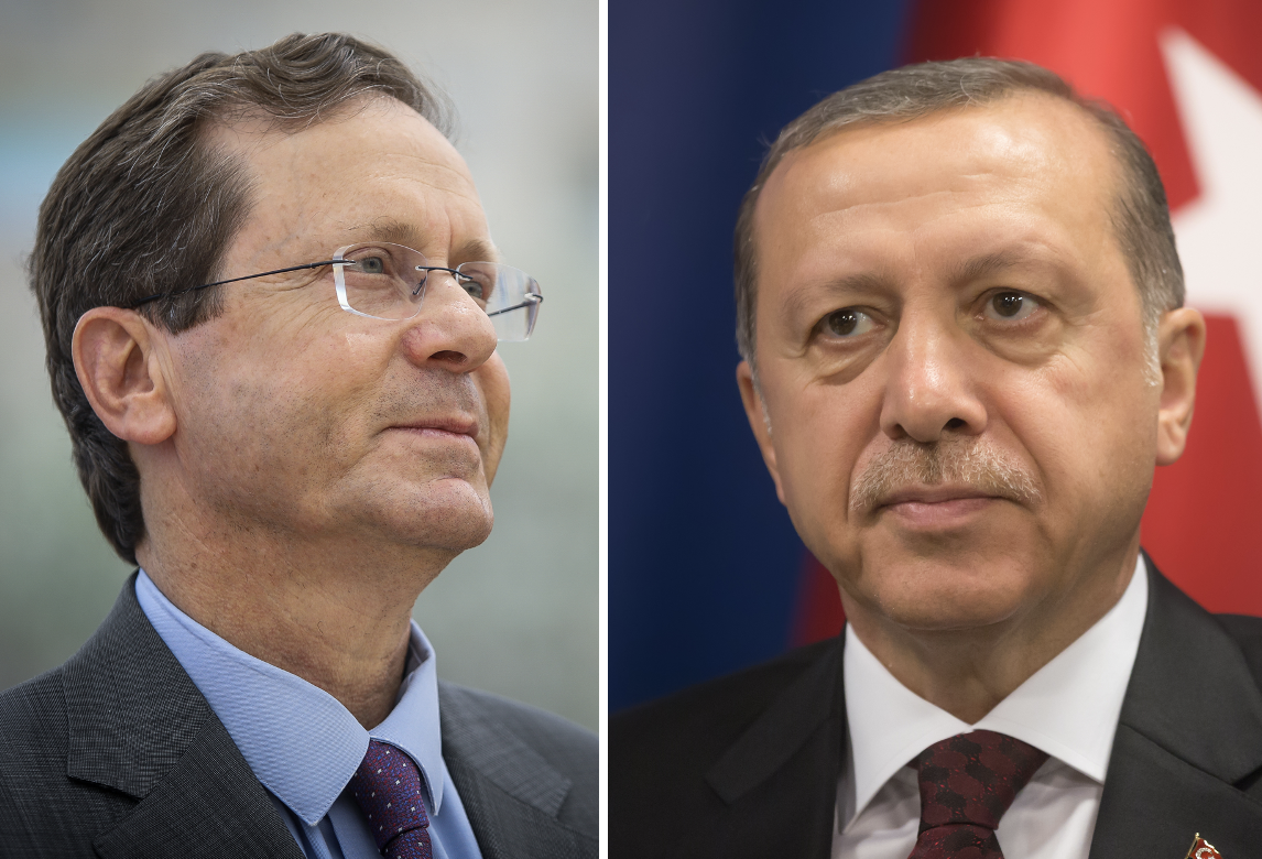 Israeli President Isaac Herzog (Photo: Noam Revkin Fenton/Flash90), Turkish President Recep Erdoğan (Photo: Shutterstock)
