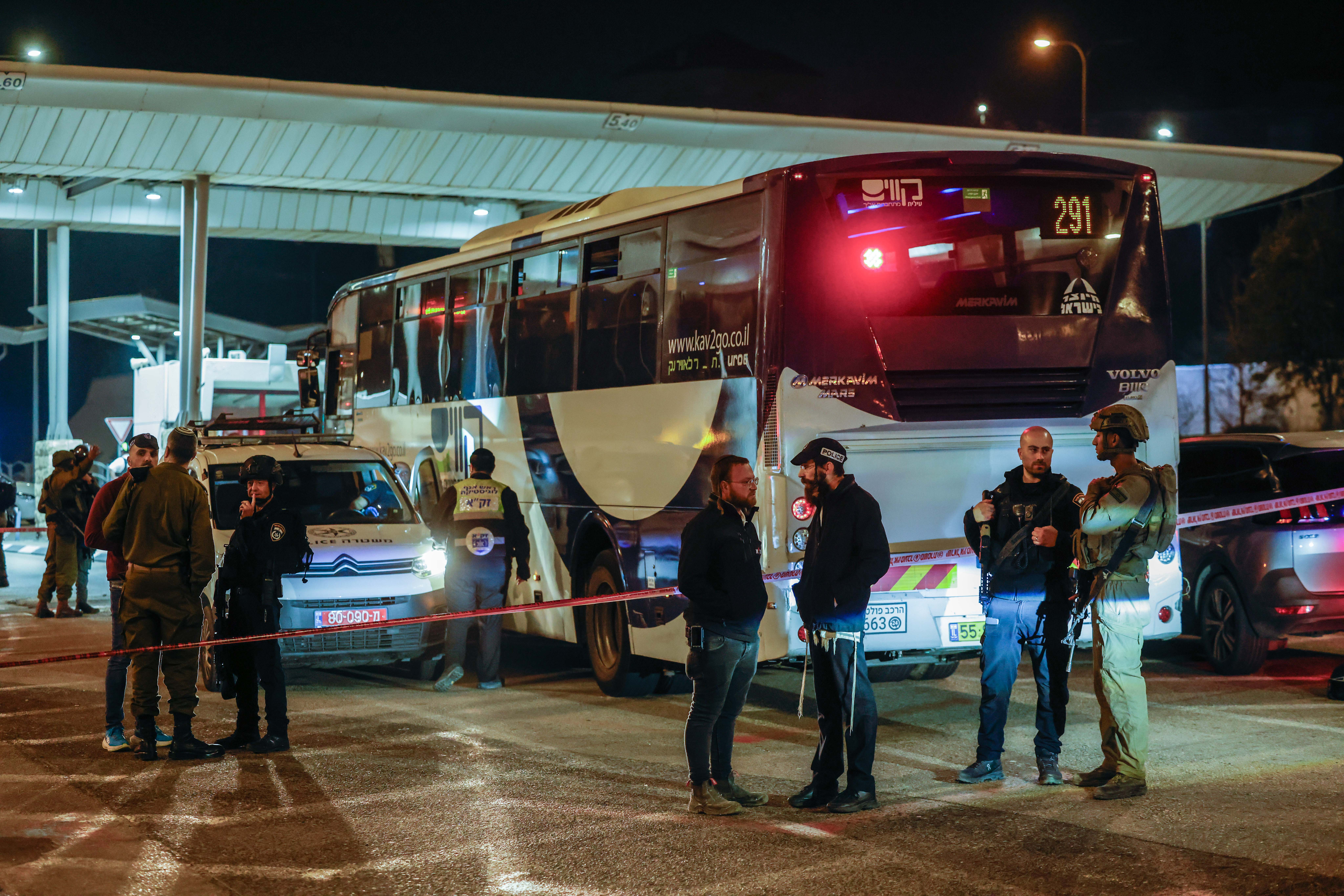Israeli security forces at the scene of a shooting attack at 