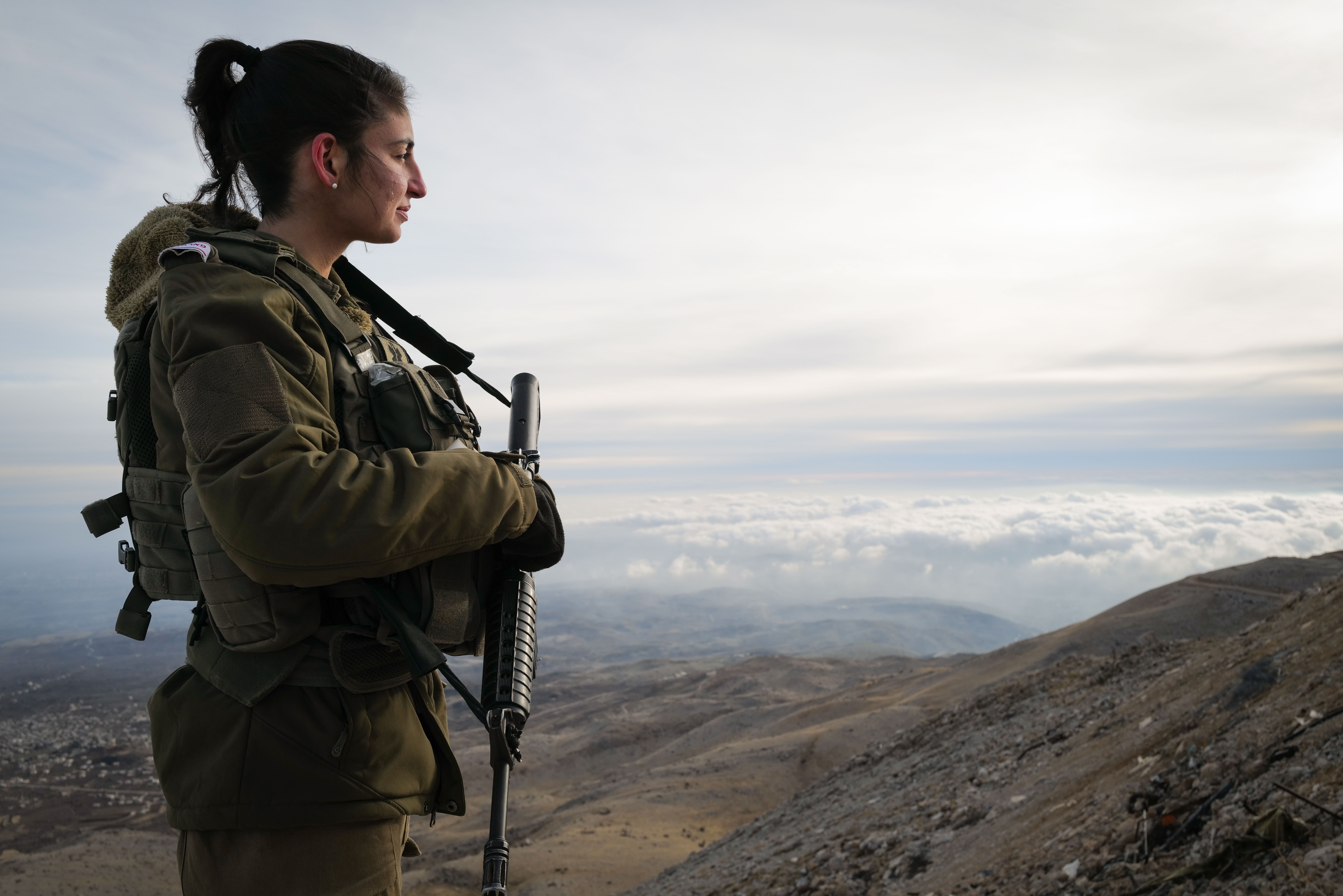 Israeli soldiers seen in Mitzpe Shlagim Outpost, on the top of Mount Hermon, overlooking Syria, on December 12, 2024. Photo by Michael Giladi/Flash90