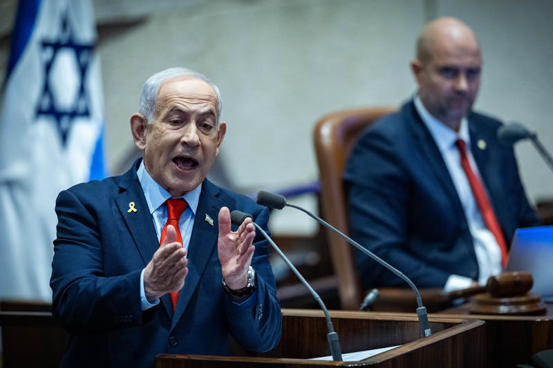 Israeli Prime Minister Benjamin Netanyahu at a 40 signatures debate, at the plenum hall of the Israeli Prime Minister Benjamin Netanyahu at a 40 signatures debate, at the plenum hall of the Knesset, the Israeli parliament in Jerusalem, on January 5, 2026. Photo by Yonatan Sindel/Flash90