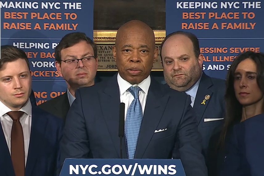 New York City Mayor Eric Adams delivers a public safety announcement during a media briefing at City Hall’s Blue Room, Lower Manhattan, May 13, 2025. (Photo: Screenshot)