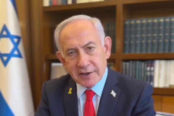 Prime Minister Benjamin Netanyahu delivers a video message, Monday, May 5, 2025.
(Photo: Screenshot)